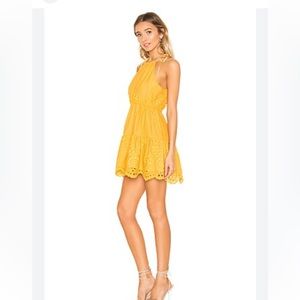 New $178 Lovers & Friends golden girl Eyelet Yellow Evie Mini Dress XXS